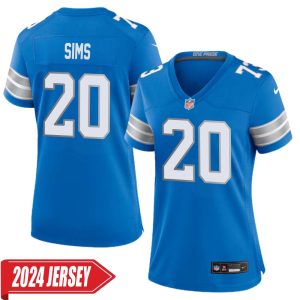 Billy Sims No 20 Woman’s Detroit Lions Home Game 2024 Jersey – Blue
