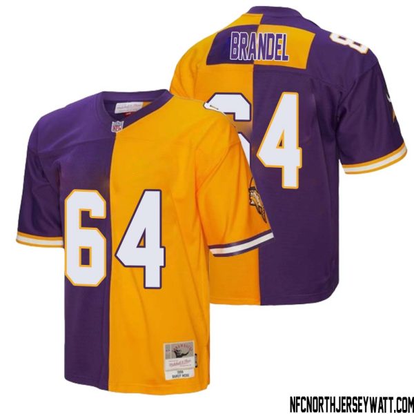 Blake Brandel No 64 Men Mitchell & Ness Purple Gold Minnesota Vikings 1998 Split Legacy Replica Jersey