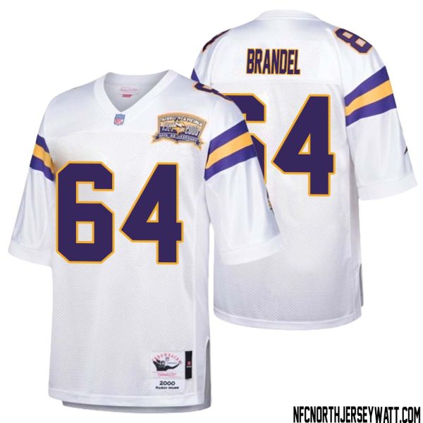 Blake Brandel No 64 Men Mitchell & Ness White Minnesota Vikings Authentic Throwback Retired Player Jersey- Replica