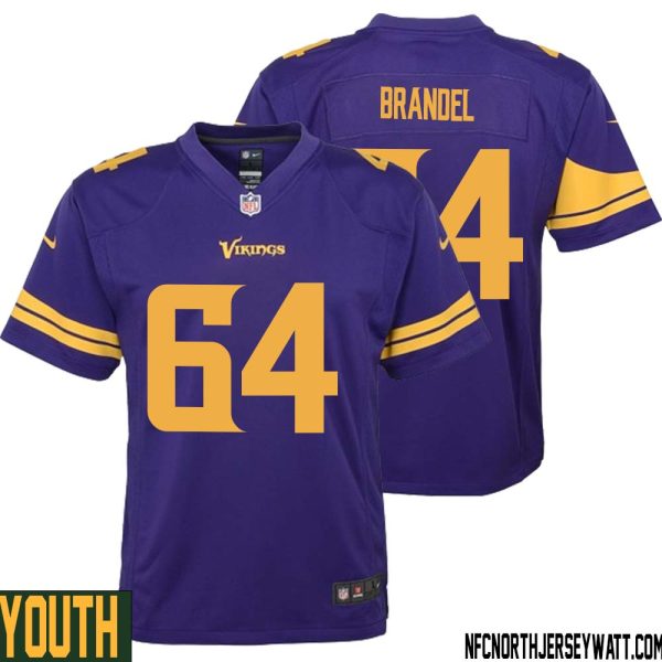 Blake Brandel No 64 Youth Purple Minnesota Vikings Alternate Game Jersey – Replica