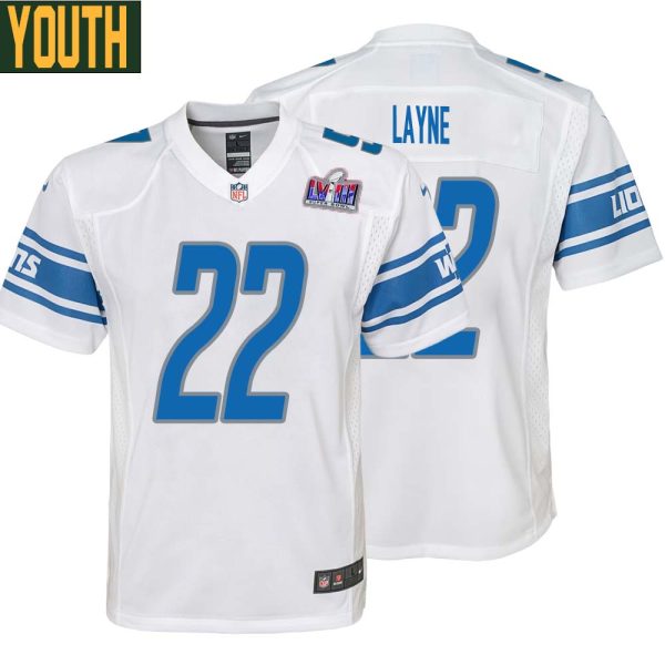 Bobby Layne No 22 Youths Custom White Detroit Lions Super Bowl Lviii Away Game Jersey