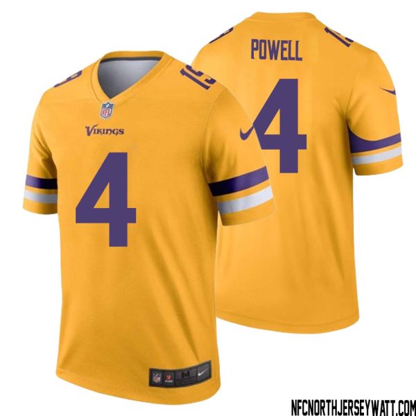 Brandon Powell No 4 Men Minnesota Vikings Gold Inverted Legend Jersey – Replica