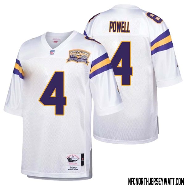 Brandon Powell No 4 Men Mitchell & Ness White Minnesota Vikings Authentic Throwback Retired Player Jersey- Replica