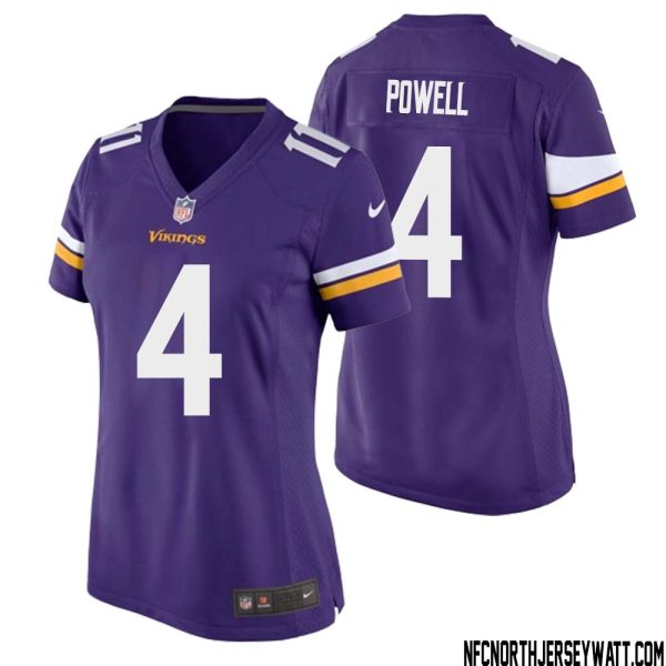 Brandon Powell No 4 Minnesota Vikings Game Jersey Court Purple For Womens – Replica