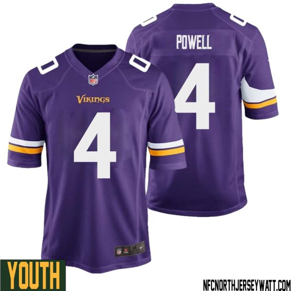 Brandon Powell No 4 Minnesota Vikings Game Jersey Court Purple For Youth – Replica