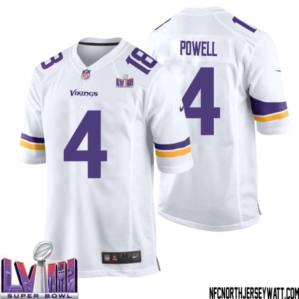 Brandon Powell No 4 Minnesota Vikings Super Bowl Lviii Away Game Jersey White For Men – Replica