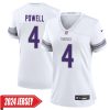 Brandon Powell No 4 Youth’S Minnesota Vikings White Alternate Custom Game 2024 Jersey