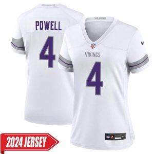 Brandon Powell No 4 Woman’s Minnesota Vikings White Alternate Custom Game 2024 Jersey