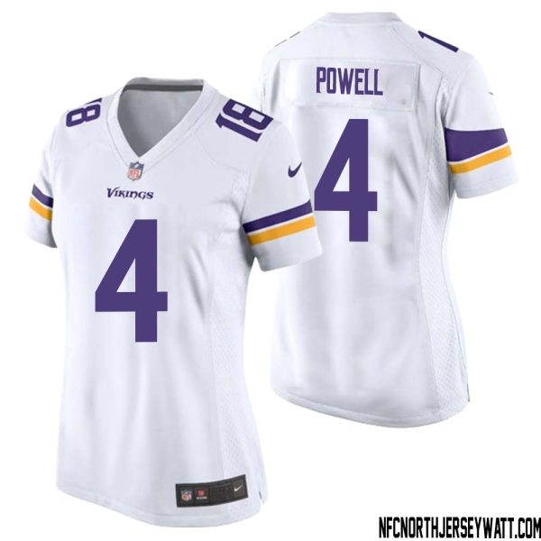 Brandon Powell No 4 Women White Minnesota Vikings Game Player Away Jersey – Replica
