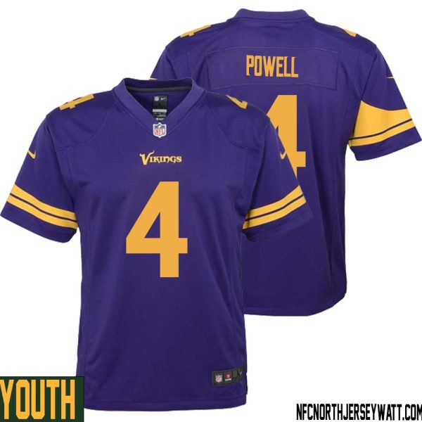 Brandon Powell No 4 Youth Purple Minnesota Vikings Alternate Game Jersey – Replica