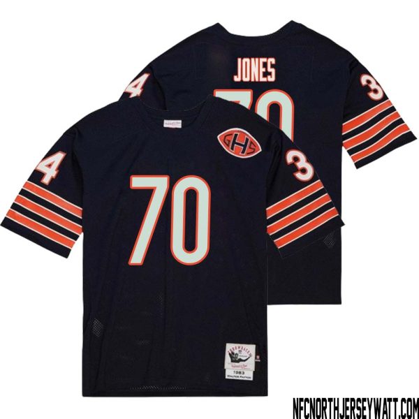 Braxton Jones No 70 Men Mitchell & Ness Navy Chicago Bears 2004 Authentic Throwback Retired Player Jersey – Replica