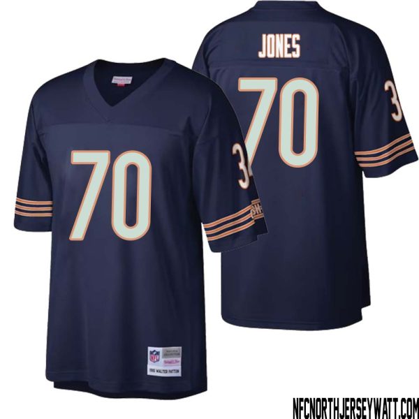 Braxton Jones No 70 Men Mitchell & Ness Dark Navy Chicago Bears Big & Tall 1985 Retired Player Replica Jersey