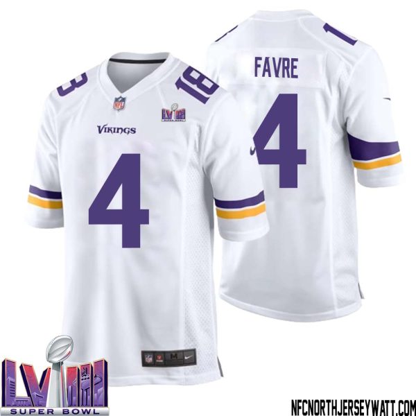 Brett Favre No 4 Minnesota Vikings Super Bowl Lviii Away Game Jersey White For Men – Replica