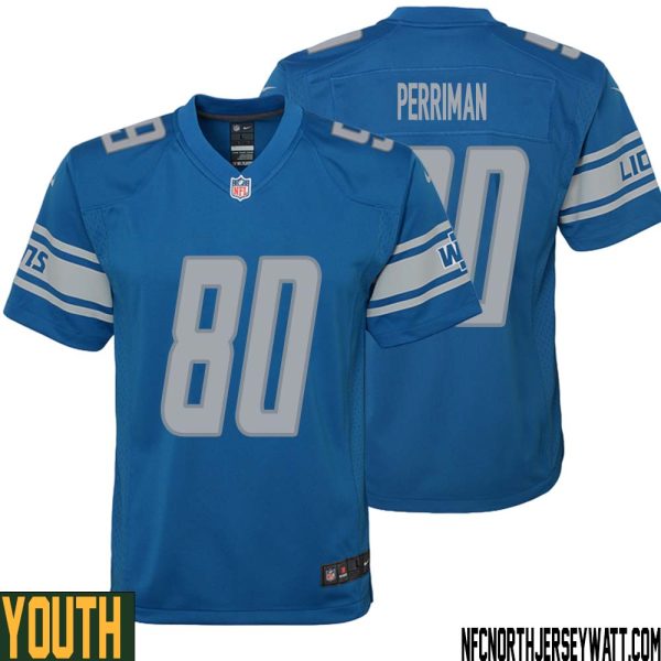 Brett Perriman No 80 Youth Blue Detroit Lions Player Home Game Jersey – Replica