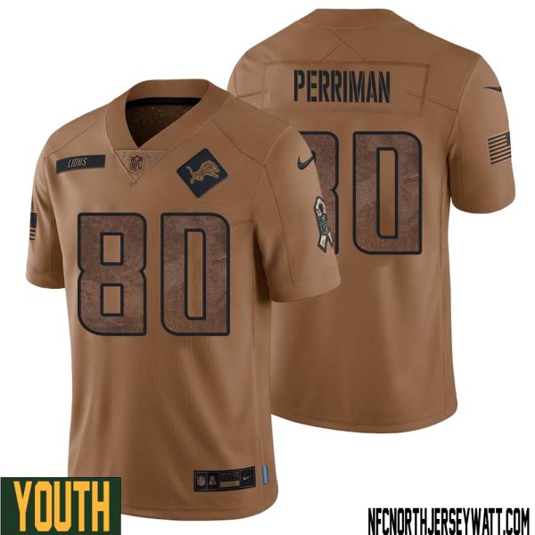 Brett Perriman No 80 Youth Brown Detroit Lions 2023 Salute To Service Retired Player Limited Jersey – Replica