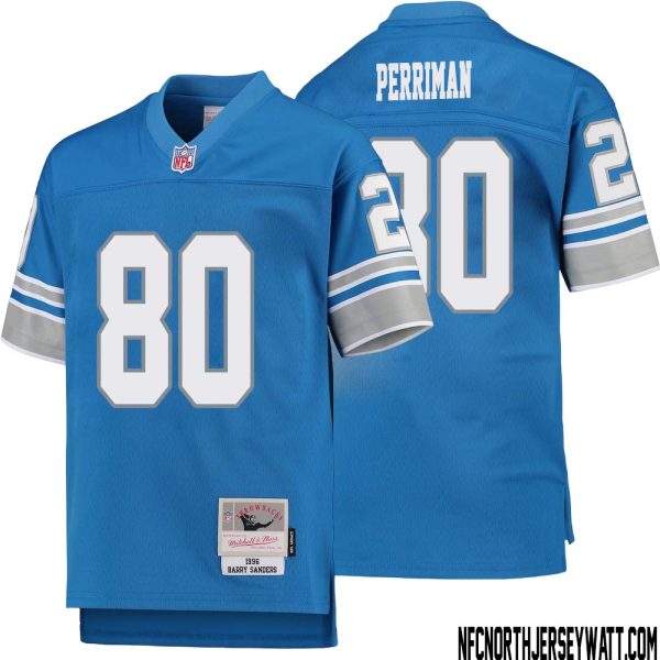 Brett Perriman No 80 Youth Mitchell & Ness Blue Detroit Lions 1996 Legacy Retired Player Jersey – Replica