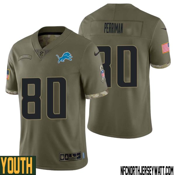Brett Perriman No 80 Youth Olive Detroit Lions 2022 Salute To Service Retired Player Limited Jersey – Replica