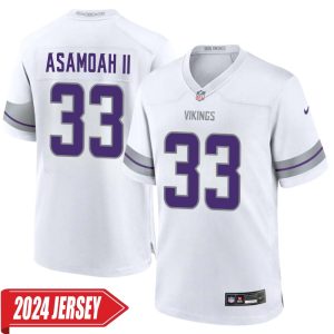 Brian Asamoah II No 33 Men’s Minnesota Vikings White Alternate Custom Game 2024 Jersey