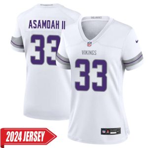 Brian Asamoah II No 33 Woman’s Minnesota Vikings White Alternate Custom Game 2024 Jersey