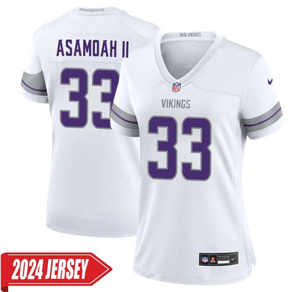 Brian Asamoah Ii No 33 Woman’S Minnesota Vikings White Alternate Custom Game 2024 Jersey