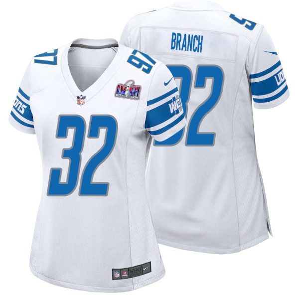 Brian Branch No 32 Womens Custom White Detroit Lions Super Bowl Lviii Away Game Jersey