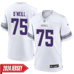 Brian O’Neill No 75 Men’s Minnesota Vikings White Alternate Custom Game 2024 Jersey