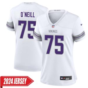 Brian O’Neill No 75 Woman’s Minnesota Vikings White Alternate Custom Game 2024 Jersey