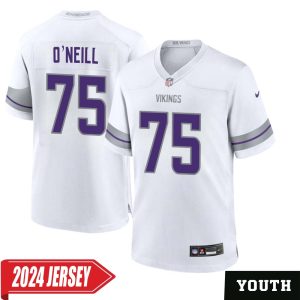 Brian O’Neill No 75 Youth’s Minnesota Vikings White Alternate Custom Game 2024 Jersey