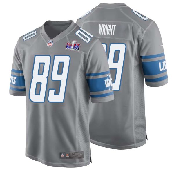Brock Wright No 89 Mens Custom Gray Detroit Lions Alternate Super Bowl Lviii Game Jersey