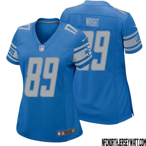 Brock Wright No 89 Women Blue Detroit Lions Player Home Game Jersey – Replica