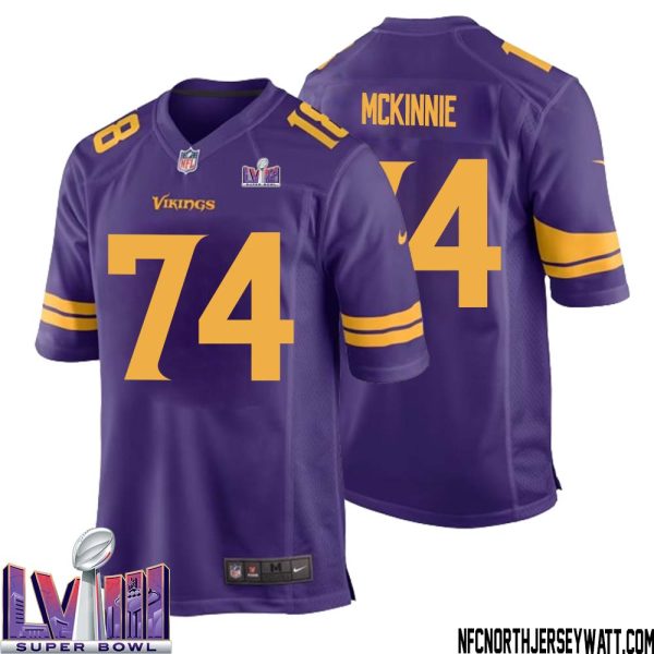 Bryant Mckinnie No 74 Minnesota Vikings Super Bowl Lviii Alternate Game Jersey Purple For Men – Replica
