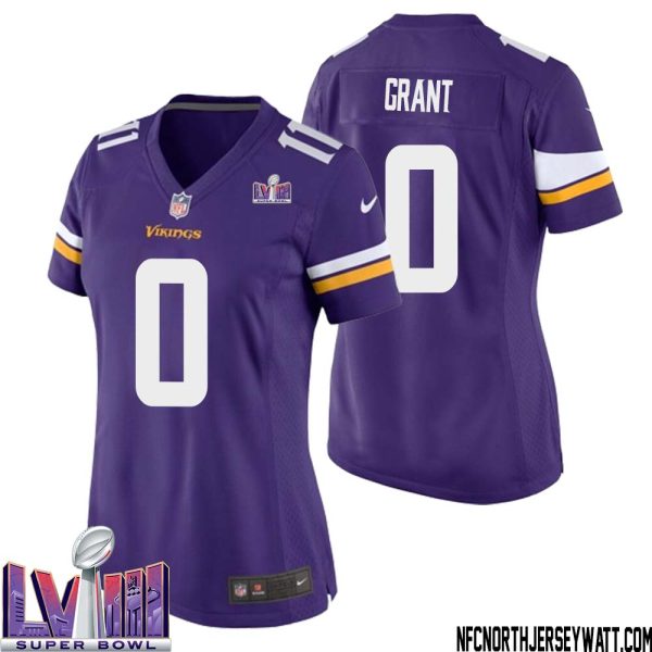 Bud Grant No 0 Minnesota Vikings Super Bowl Lviii Home Game Jersey Court Purple For Women – Replica