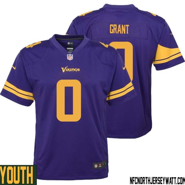 Bud Grant No 0 Youth Purple Minnesota Vikings Alternate Game Jersey – Replica