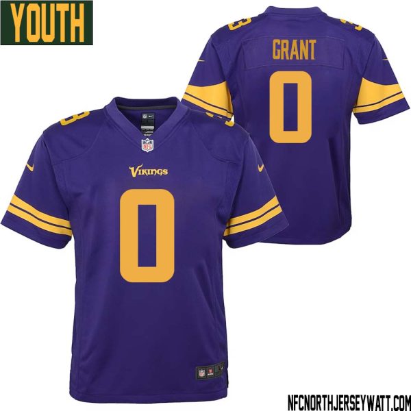 Bud Grant No 0 Youth Purple Minnesota Vikings Color Rush Vapor Untouchable Limited Jersey- Replica