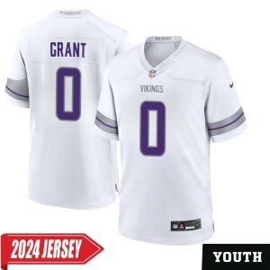 Bud Grant No 0 Youth’s Minnesota Vikings White Alternate Custom Game 2024 Jersey