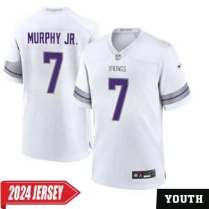 Byron Murphy Jr. No 7 Youth’s Minnesota Vikings White Alternate Custom Game 2024 Jersey