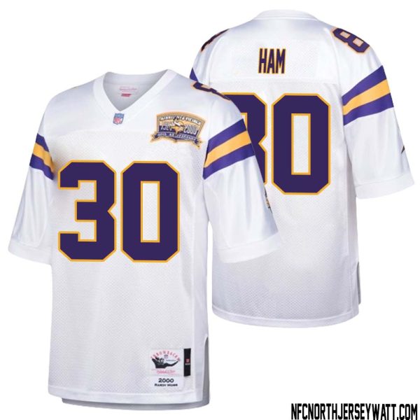 C.j. Ham No 30 Men Mitchell & Ness White Minnesota Vikings Authentic Throwback Retired Player Jersey- Replica