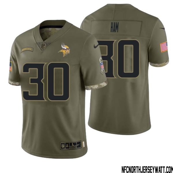 C.J. Ham No 30 Men Olive Minnesota Vikings 2022 Salute To Service Retired Player Limited Jersey – Replica