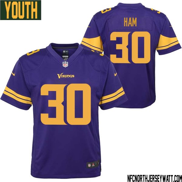C.j. Ham No 30 Youth Purple Minnesota Vikings Color Rush Vapor Untouchable Limited Jersey- Replica