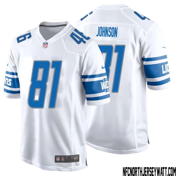 Calvin Johnson No 81 Men White Detroit Lions Player Away Game Jersey – Replica