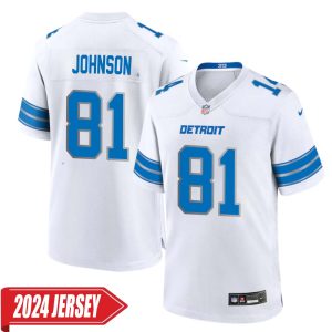 Calvin Johnson No 81 Men’s Detroit Lions Away Game 2024 Jersey – White
