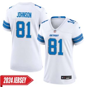 Calvin Johnson No 81 Woman’s Detroit Lions Away Game 2024 Jersey – White