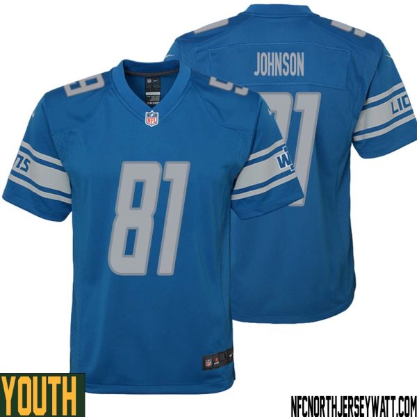 Calvin Johnson No 81 Youth Blue Detroit Lions Player Home Game Jersey – Replica