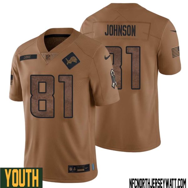 Calvin Johnson No 81 Youth Brown Detroit Lions 2023 Salute To Service Retired Player Limited Jersey – Replica