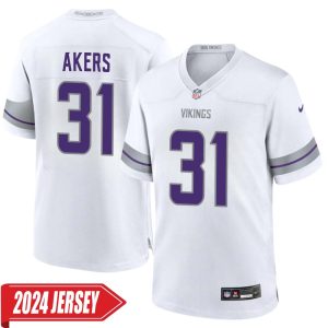Cam Akers No 31 Men’s Minnesota Vikings White Alternate Custom Game 2024 Jersey
