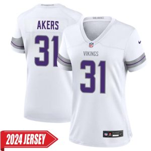 Cam Akers No 31 Woman’s Minnesota Vikings White Alternate Custom Game 2024 Jersey