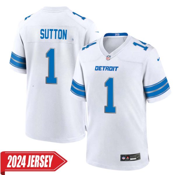 Cameron Sutton No 1 Men’S Detroit Lions Away Game 2024 Jersey – White