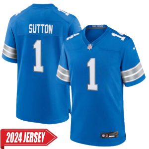 Cameron Sutton No 1 Men’s Detroit Lions Home Game 2024 Jersey – Blue