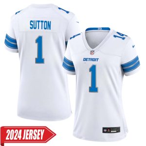 Cameron Sutton No 1 Woman’s Detroit Lions Away Game 2024 Jersey – White