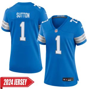 Cameron Sutton No 1 Woman’s Detroit Lions Home Game 2024 Jersey – Blue